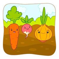 schattige groenten cartoon. groenten clipart vectorillustratie. natuur achtergrond vector