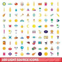 100 lichtbron iconen set, cartoon stijl vector