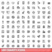100 liefdadigheid iconen set, Kaderstijl vector