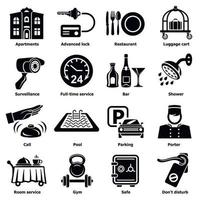 hotel service iconen set, eenvoudige stijl vector