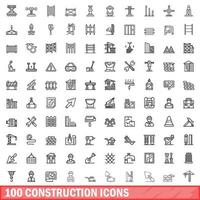 100 bouw iconen set, Kaderstijl vector