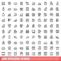 100 hygiëne iconen set, Kaderstijl vector