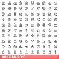 100 drank iconen set, Kaderstijl vector