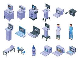 echografie pictogrammen instellen isometrische vector. klinische analyse vector