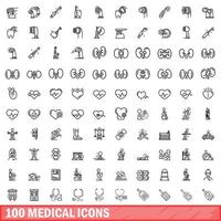 100 medische iconen set, Kaderstijl vector