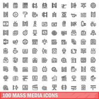 100 massamedia iconen set, Kaderstijl vector