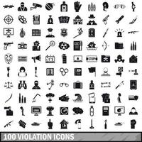 100 overtreding iconen set, eenvoudige stijl vector