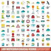 100 meteorologische iconen set, vlakke stijl vector