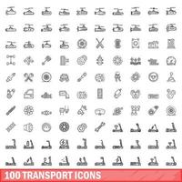 100 transport iconen set, Kaderstijl vector