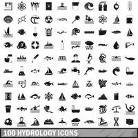 100 hydrologie iconen set, eenvoudige stijl vector