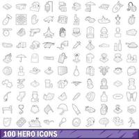 100 held iconen set, Kaderstijl vector