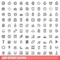 100 sport iconen set, Kaderstijl vector