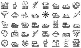 jeep safari iconen set, Kaderstijl vector