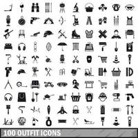 100 outfit iconen set, eenvoudige stijl vector