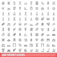 100 sport iconen set, Kaderstijl vector