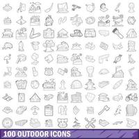 100 outdoor iconen set, Kaderstijl vector