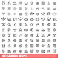 100 school iconen set, Kaderstijl vector