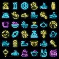 bad speelgoed pictogrammen instellen vector neon