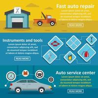 auto auto reparatie banner horizontale set, vlakke stijl vector