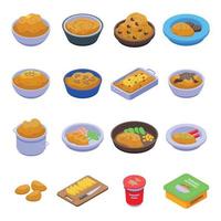 Aardappelpuree iconen set, isometrische stijl vector