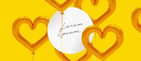 moderne trendy realistische hartvormige goudfolie ballon frame vector sjabloon. 3D-hartenachtergrond voor valentijn, moederdag, vrouwendag, feestviering met kopieerruimte