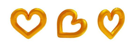 set van geïsoleerde realistische gouden hartvormige folieballon vectordecoratie voor Valentijnsdag, liefde en huwelijksgebeurtenis vector
