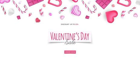 schattige 3d Valentijnsdag verkoop webbanner vector sjabloon