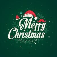 merry christmas-wenskaartuitnodiging met typografie, sneeuwvlokken, hulstbladeren, sterren, kerstmuts en andere kerstelementen. vector