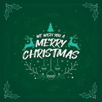 we wensen je een vrolijk kerstfeest, een vrolijk kerstwenskaartontwerp met sneeuwvlokken, hulstbladeren, sterren, herten en andere decoratieve kerstelementen. vector
