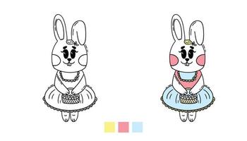 kleurplaat paginaoverzicht van cartoon schattig klein meisje konijn. kleurrijke vectorillustratie, zomer kleurboek voor kinderen. vector