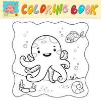 kleurboek of kleurplaat voor kinderen. octopus zwart-wit vector. mariene achtergrond vector