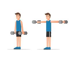 een man die spieren traint met dumbbells vector