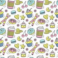 naadloze patroon met cartoon doodle desserts. vectorachtergrond. vector