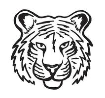 tijger hoofd, hand getrokken illustratie, geïsoleerd op een witte achtergrond. vector