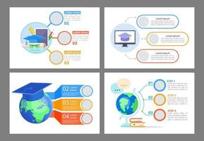 wereldwijde toegang tot educatieve bronnen infographic grafiek ontwerpsjabloon set. abstracte infochart kit met kopie ruimte. instructiegrafiek met 3 stappenreeks. visuele gegevenspresentatie vector