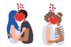 verliefde koppels kussen. jongens met een meisjes.zachte knuffel en kus. vectorillustratie geïsoleerd op een witte achtergrond. Valentijn concept. geïsoleerd op een witte achtergrond.