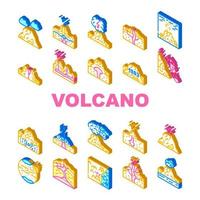 vulkaan lava uitbarsting collectie iconen set vector