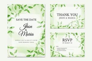 mooie groene bladeren bloemen aquarel bruiloft uitnodiging kaartsjabloon vector