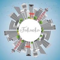 fukuoka skyline met grijze oriëntatiepunten, blauwe lucht en kopieerruimte. vector