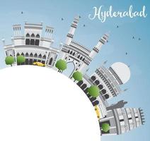 hyderabad skyline met grijze oriëntatiepunten, blauwe lucht en kopieer ruimte. vector