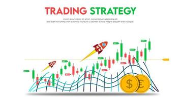 business trading forex ontwerpconcept, analyseer staafdiagraminvesteringen. koop- en verkoopindicatoren op de kandelaargrafiek. vector