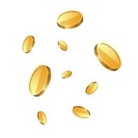 veel munten vallen van de top, realistisch goud geïsoleerd op een witte achtergrond. vector