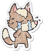 verontruste sticker van een cartoon huilende wolf vector