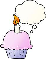 cartoon verjaardag cupcake en gedachte bel in vloeiende verloopstijl vector