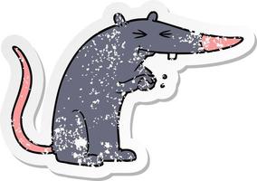 verontruste sticker van een cartoon stiekeme rat vector