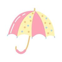 cartoon roze met gele paraplu tegen de regen. schattige kinderachtige clipart. kinderprint voor babykleding, album of kamerdecoratie. vector