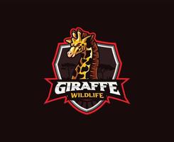 giraf mascotte logo ontwerp. giraf dierlijke vectorillustratie. logo illustratie voor mascotte of symbool en identiteit, embleem sport of e-sports gaming team vector