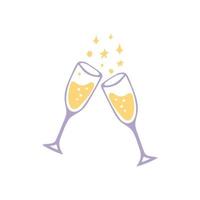 glazen met champagne icoon. hand getrokken doodle stijl. , minimalisme. vakantie, feest nieuwjaar verjaardag vakantie proost vector