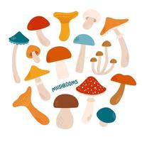 paddestoelen instellen verschillende kleuren en maten platte ontwerp vectorillustratie vector