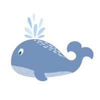 schattig walvis zeedier eenvoudige platte cartoon vectorillustratie, wilde oceaan schepsel grappig karakter voor kinderen ontwerp, kinderkamer, poster, wenskaart, home decor vector